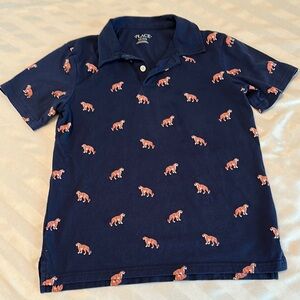 Children's Place Blue and Orange Polo Shirt with Animal Print